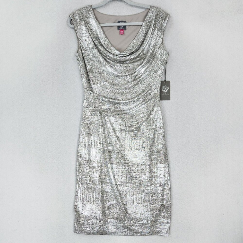 Metallic Silver Cowl Neck Sheath Dress - Unknown Brand